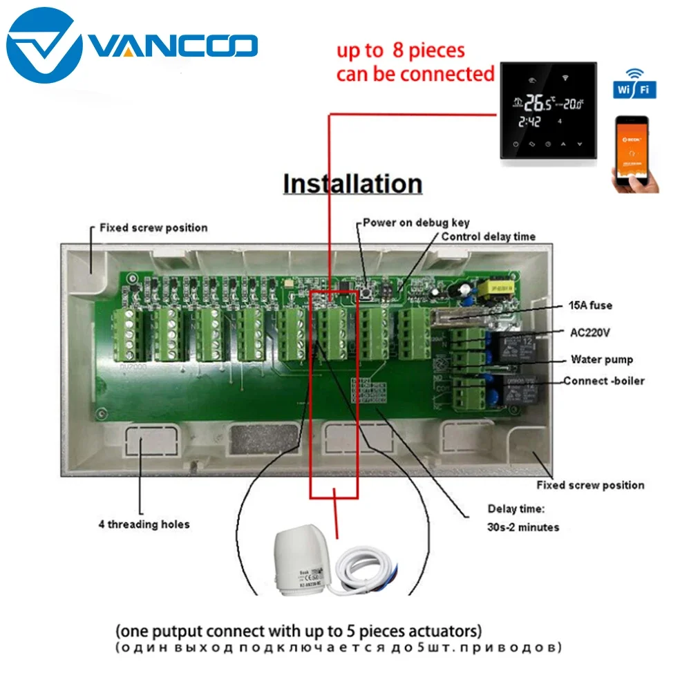Подключение beok 10 Термостат для теплого пола Vancoo с Wi-Fi, 8-канальный контроллер концентратора 