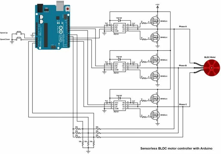 Подключение бесколлекторного двигателя This topic shows how to build a sensorless brushless DC (BLDC) motor controller 