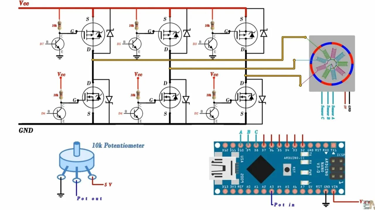 Подключение бесколлекторного двигателя Electronics Circuit diagram - YouTube