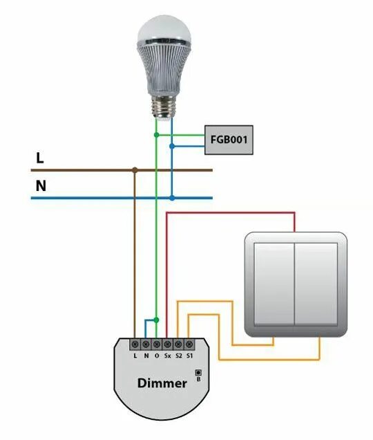 Подключение бесконтактного выключателя Installation du Bypass variateur Fibaro FGB-001