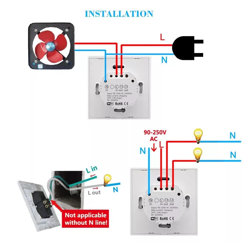 Подключение бесконтактного выключателя 1PCS SONOFF T1 EU ITEAD 1 Gang Smart WiFi Wall Light Switch