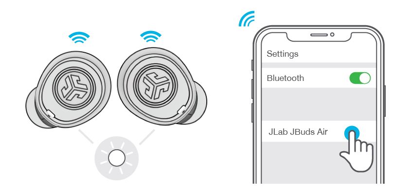 Подключение беспроводная кнопка JLAB JBuds Air True Wireless Signature Bluetooth Earbuds Instructions