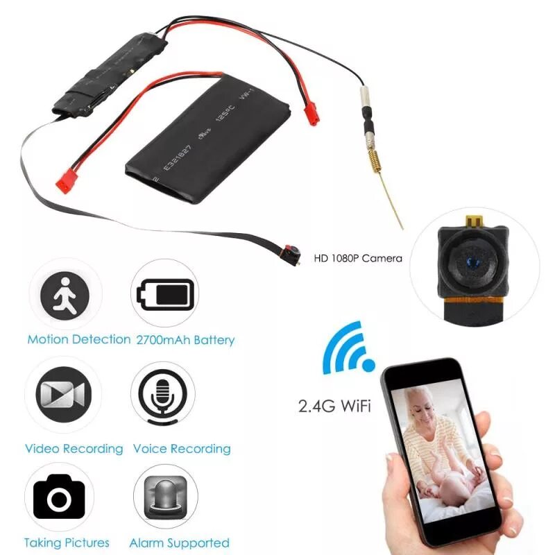 Подключение беспроводной мини камеры Mini WiFi Camera P2P Micro Camera HD 1080P DIY Module IP Sound Recording Motion 