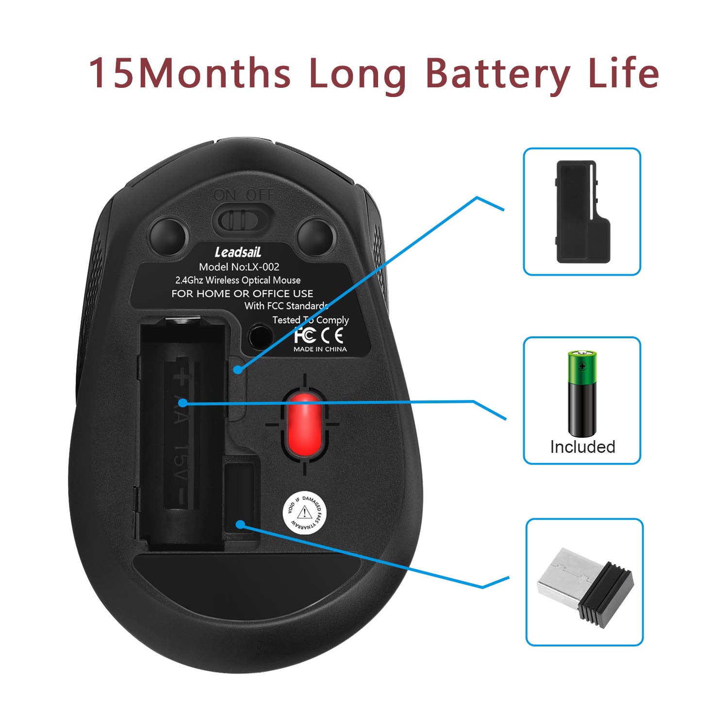 Подключение беспроводной мыши без адаптера Battery Included,1600DPI with 3 Adjustable Levels for Windows 10/8/7/XP/Mac/Macb