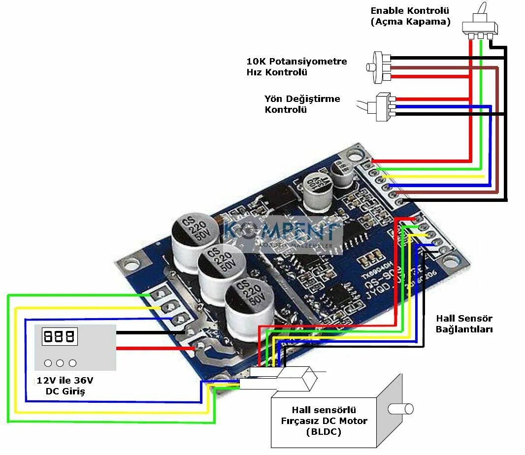 Подключение бесщеточного двигателя 500W Fırçasız DC Motor Kontrolcüsü Hall Sürücülü 3 Faz Fırçasız Motor Sürücüsü S