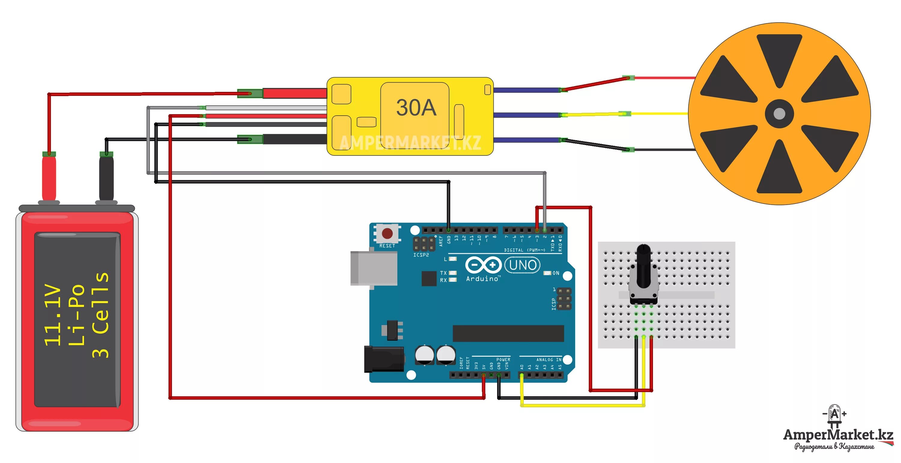 Подключение бесщеточного двигателя к ардуино Бесколлекторный двигатель A2212 1000KV AmperMarket.kz
