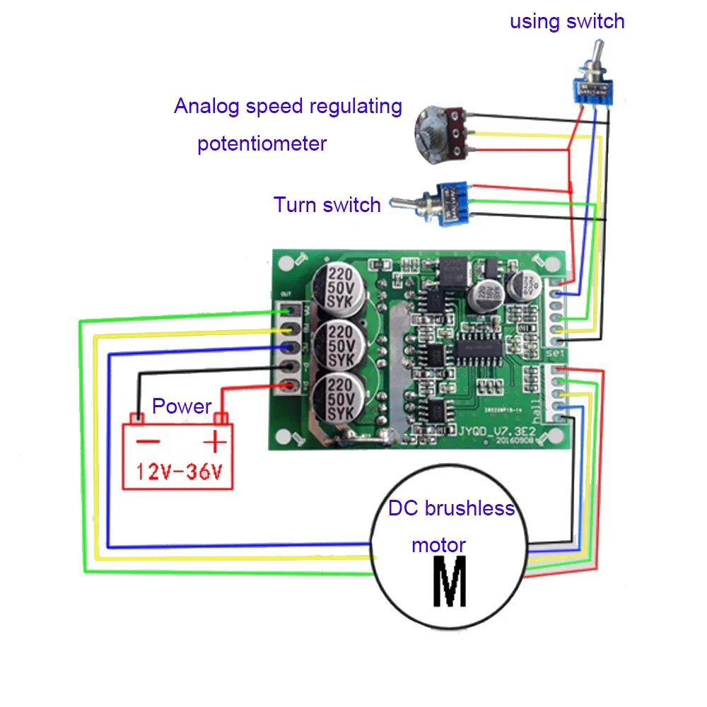 Подключение бесщеточного двигателя с алиэкспресс Dc 12v-36v 15a 500w Brushless Motor Controller Hall Bldc Driver Board Lj - Motor