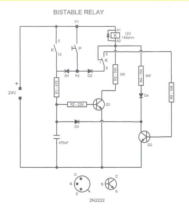 Подключение бистабильного реле Monostable to bistable relay with momentary switch under Relay Circuits -8341- :