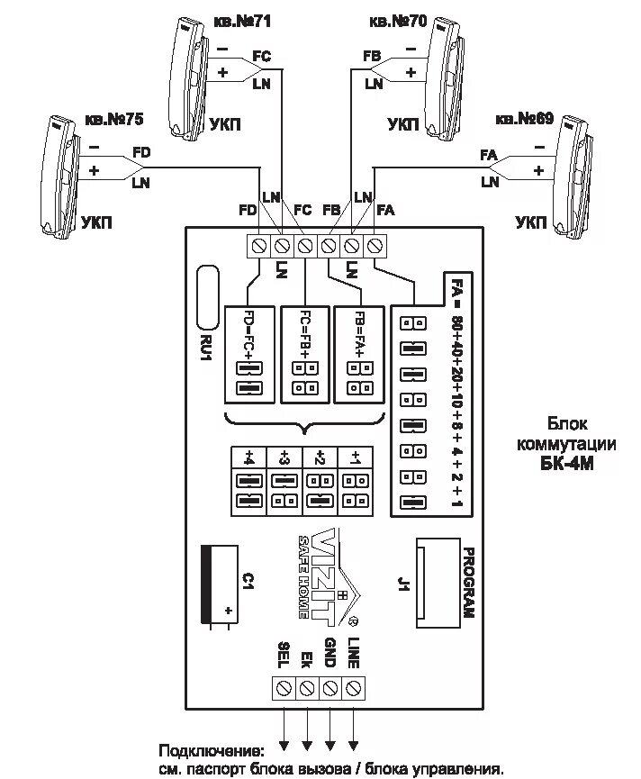 Подключение бк 4 Коммутатор линии VIZIT БК-4М Купить в Москве, цены Benitex