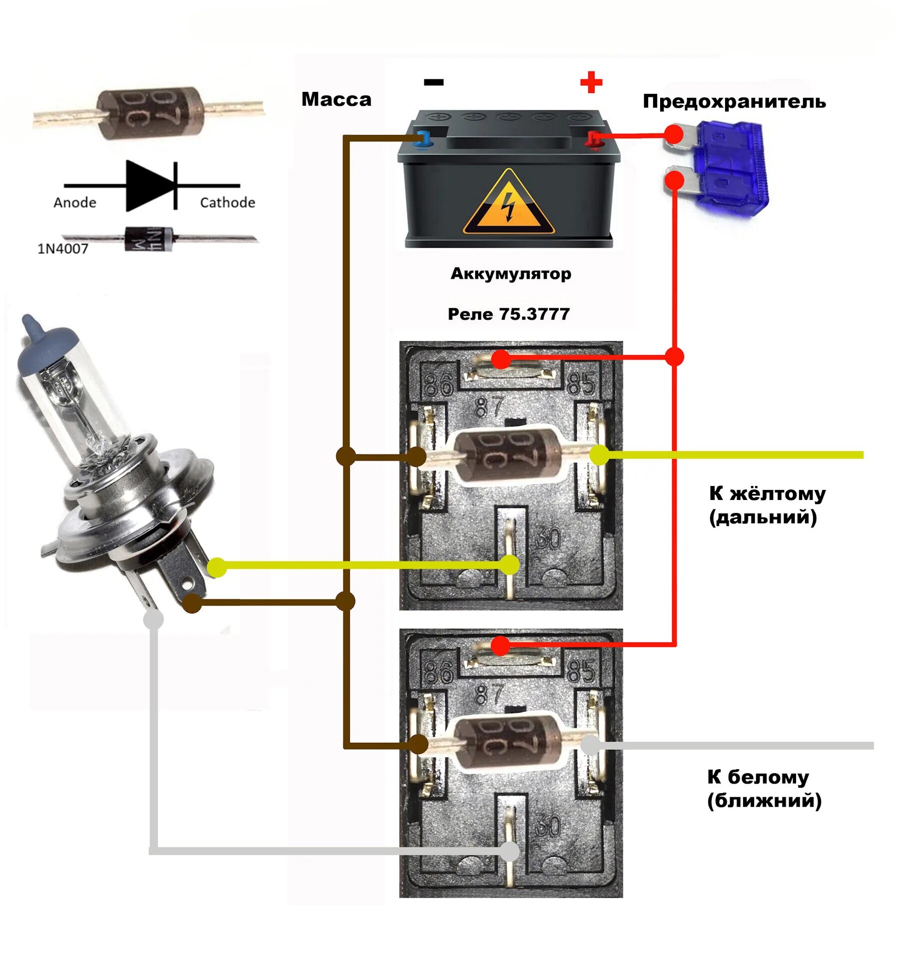 Подключение ближнего дальнего света через реле Разгрузочное реле для фар. - DRIVE2