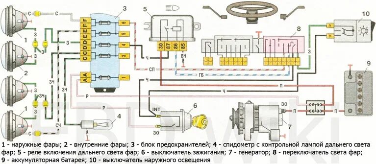 Подключение ближнего света ваз 2106 Схемы электрооборудования ВАЗ 2103