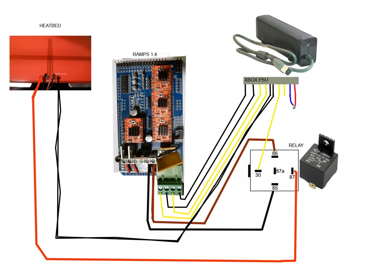 Подключение блок контакта wiring xbox PSU+relay+RAMPS 1.4