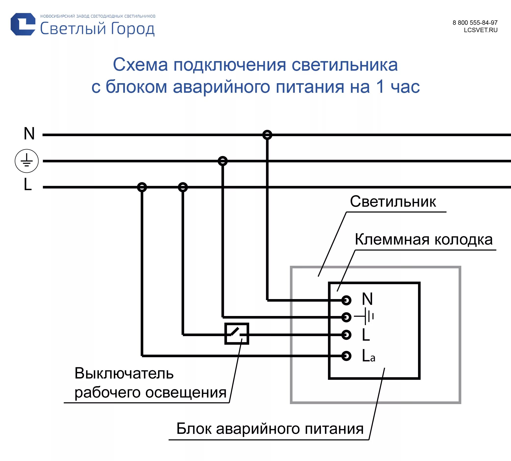 Подключение блока аварийного освещения Общественный светодиодный светильник с блоком аварийного питания (3 часа) LC 36-