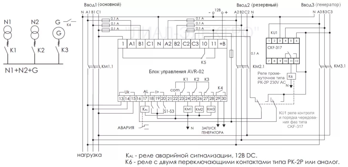 Подключение блока авр AVR-02 3х400+N блок управления АВР 2-3 ввода / 2нагузки, секционный выключатель,