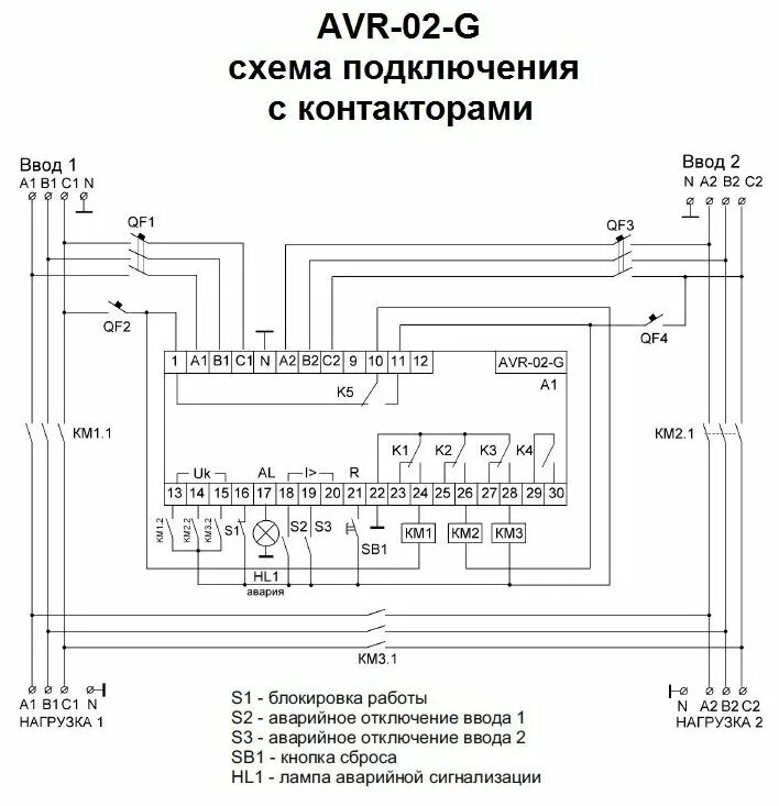 Подключение блока авр Устройство управления резервным питанием F&F AVR-02-G, 3х400В+N 5х8А 5P IP20, EA