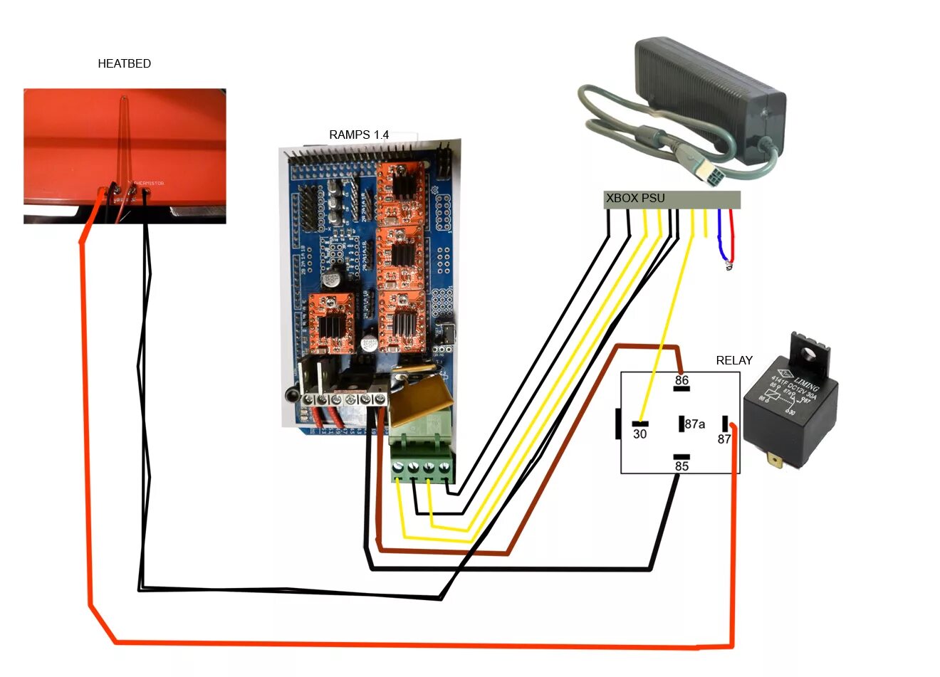 Подключение блока на столе wiring xbox PSU+relay+RAMPS 1.4