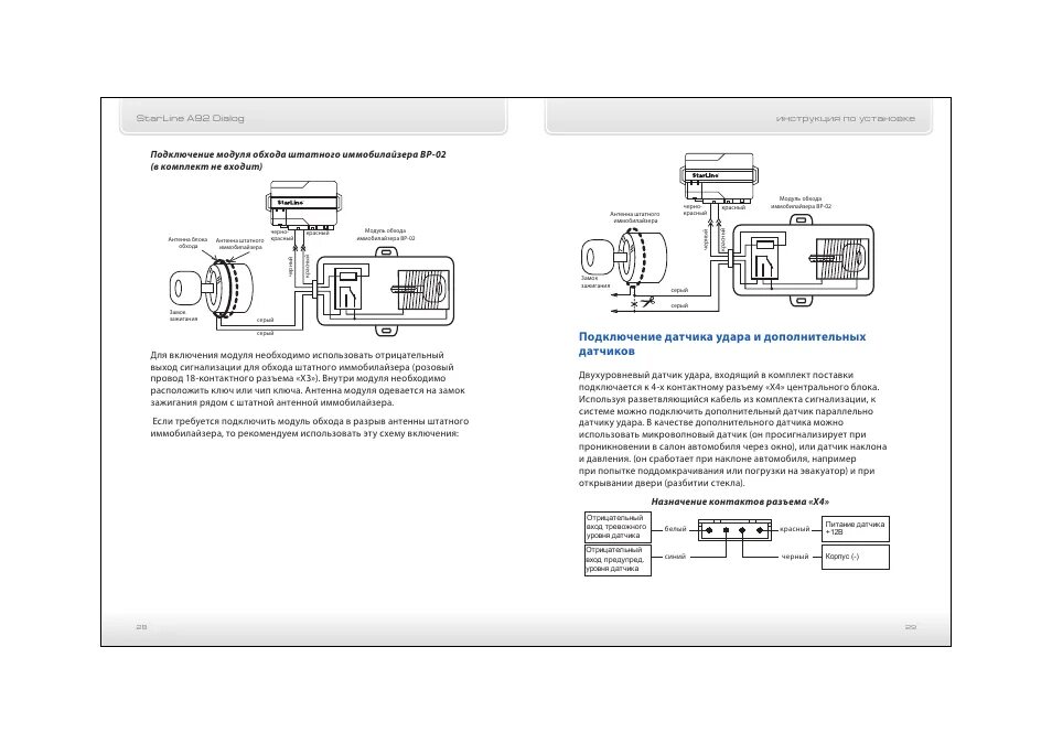 Подключение блока обхода иммобилайзера starline Инструкция по эксплуатации StarLine A92 DIALOG Страница 15 / 39