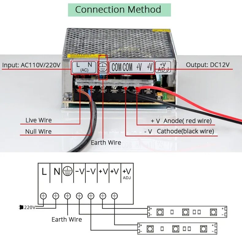 Подключение блока питания 12 В 15 Вт 24 Вт 36 Вт 60 Вт 120 Вт 180 Вт 360 Вт Трансформаторы освещения свето
