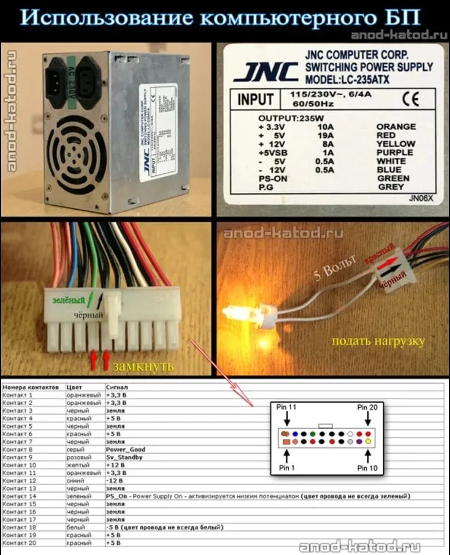 Подключение блока питания Сколько вольт компьютерный блок питания
