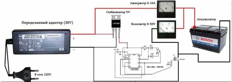 Подключение блока питания к аккумулятору Импульсное зарядное устройство для автомобильного аккумулятора своими руками - D