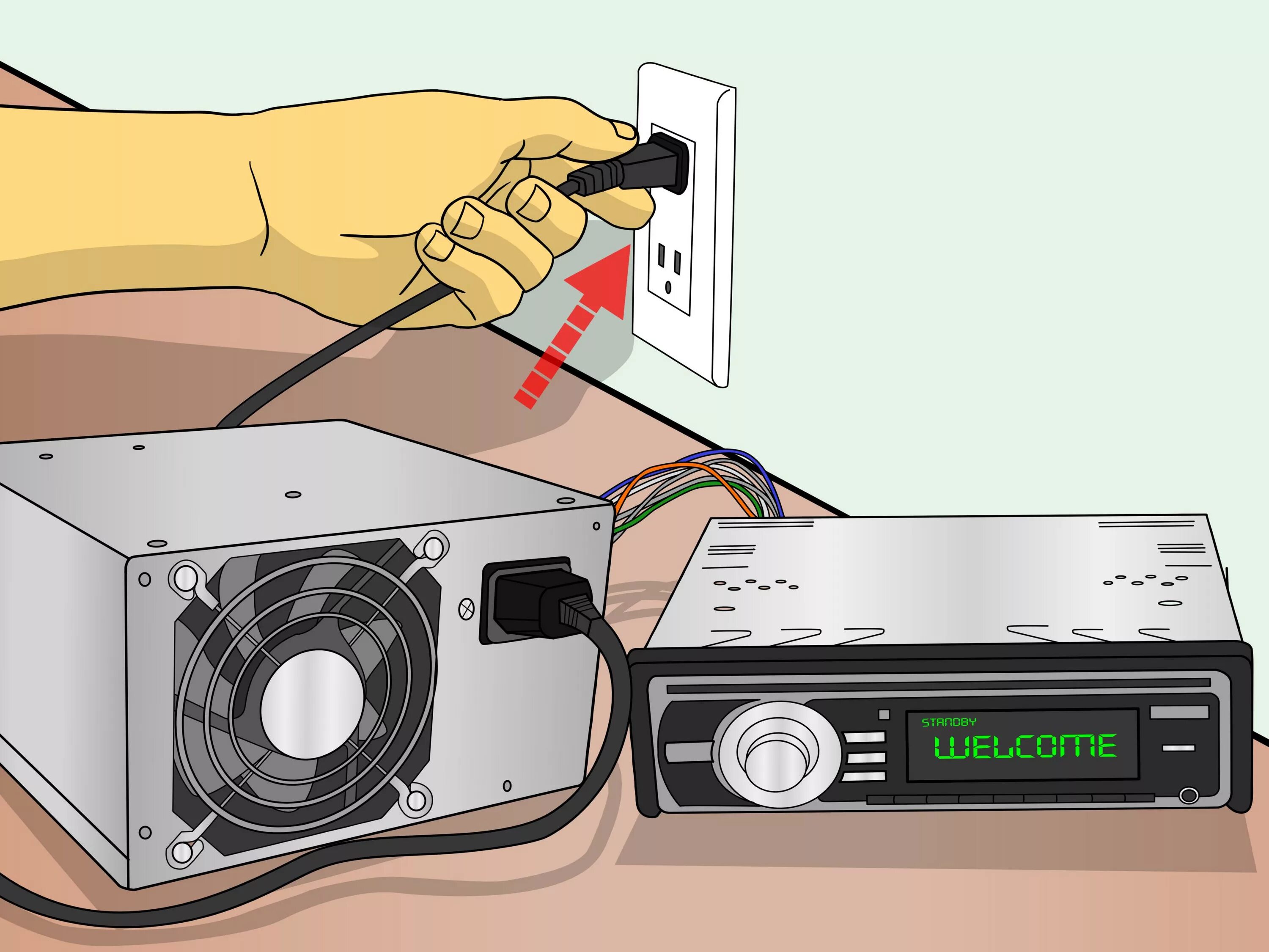 Подключение блока питания к розетке How to Connect a Car Stereo for House Use With a Psu: 11 Steps