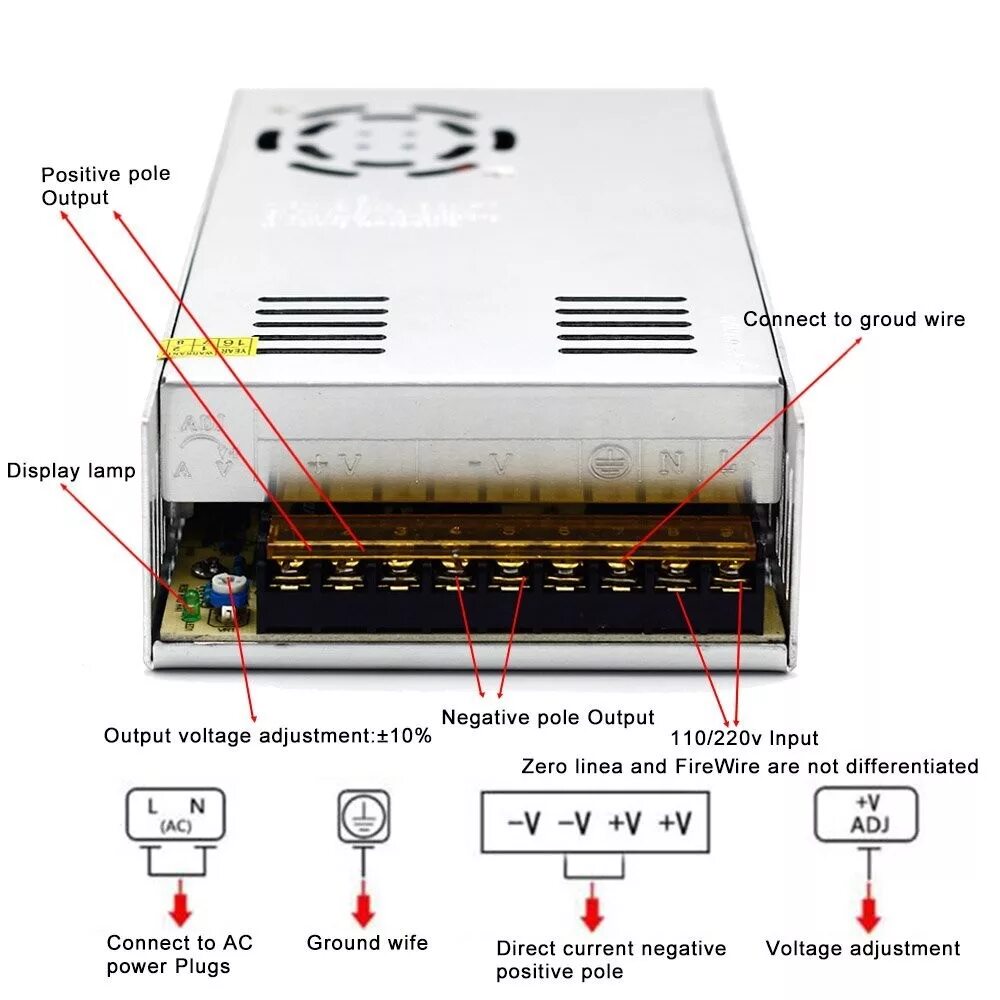 Подключение блока питания poe S-360-12 360w Commutation Alimentation Cctv Caméra Ac Dc Pc Smps Alimentation 12