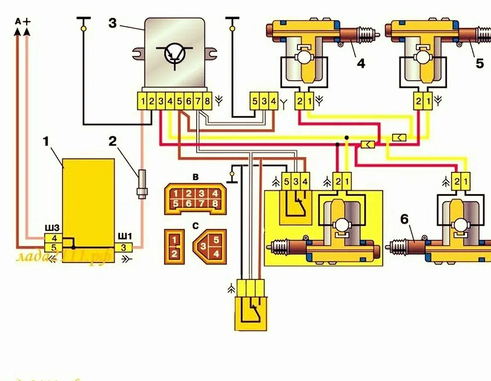 Подключение блока центрального замка нива Подключения ЦЗ с кнопки блока Эсп Калины - Lada 21101, 1,6 л, 2005 года электрон