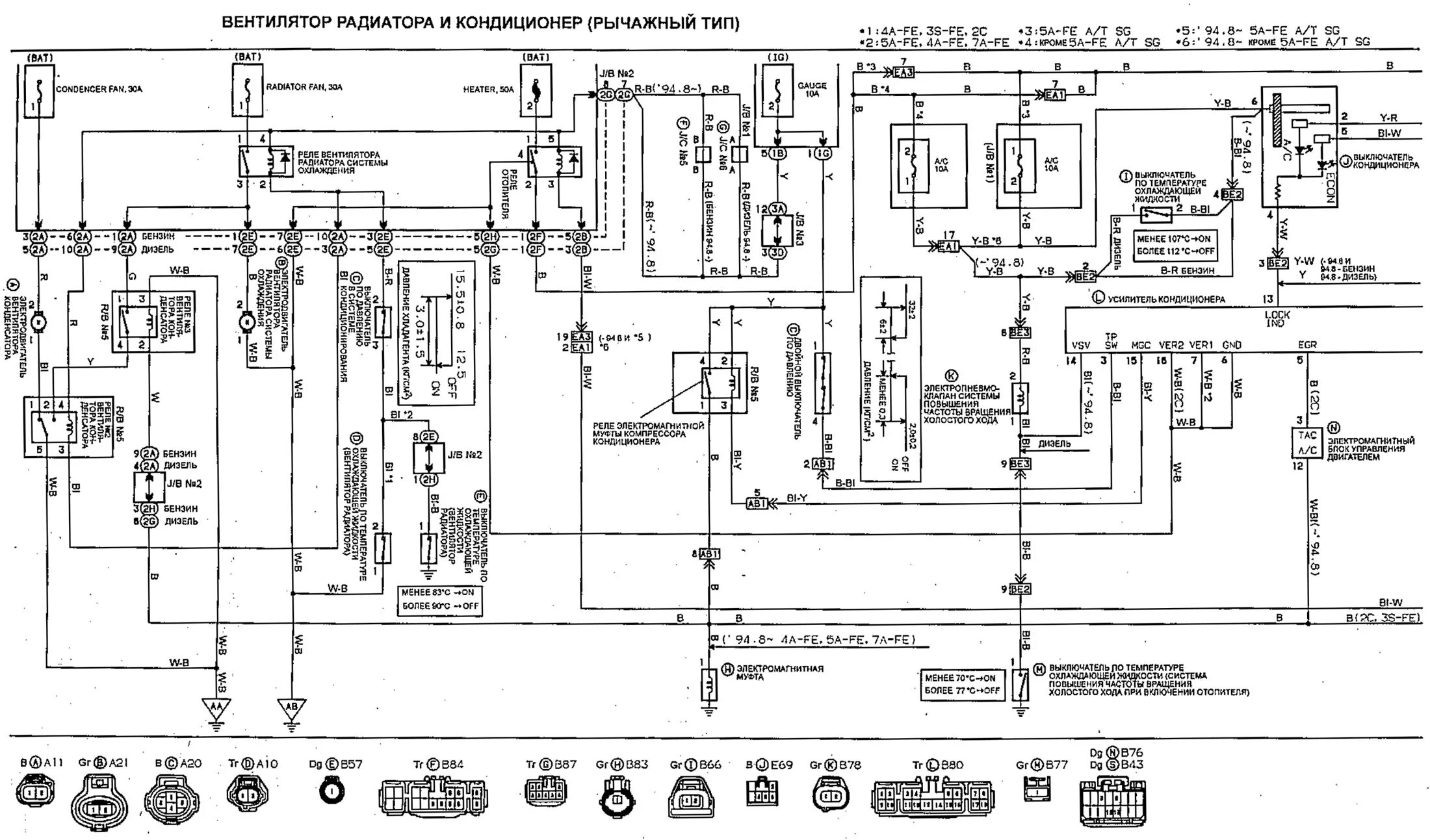 Подключение блока управления вентилятором тойота кроун grs180 Электрасхема вентылятара радыятара і кандыцыянера (рычажны тып) (Таёта Карына Т1
