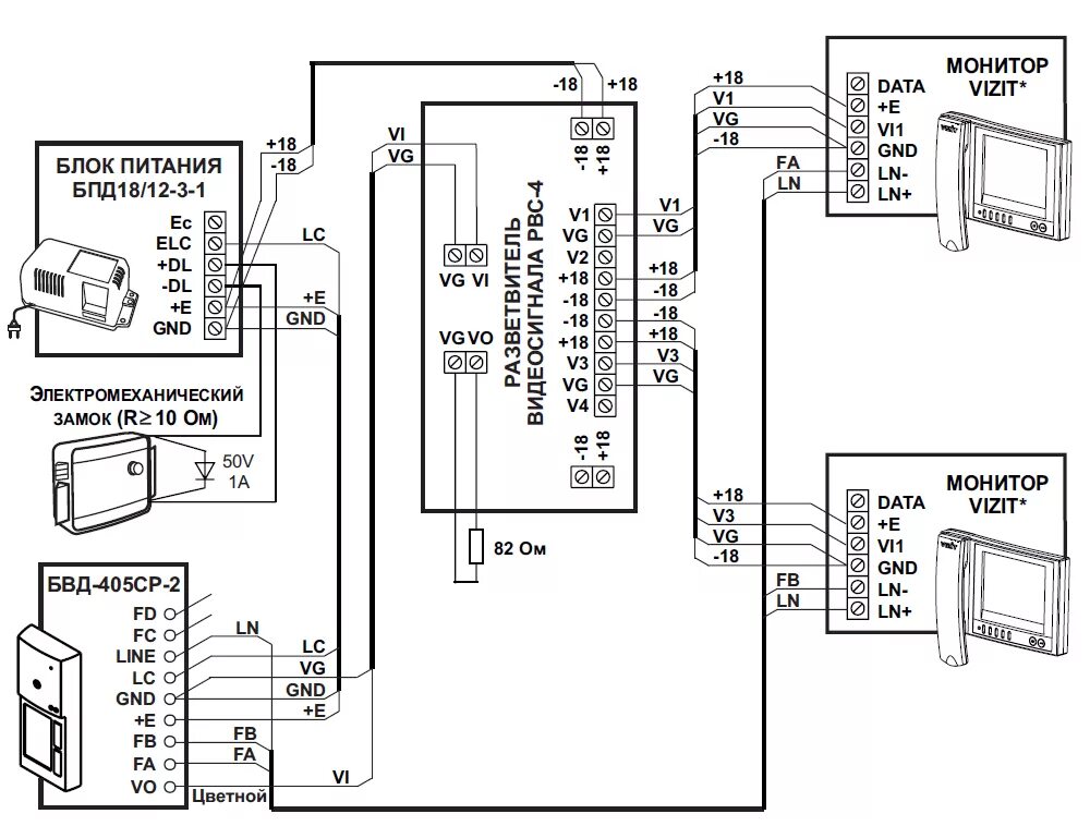 Подключение блока вызова домофона БВД-405CP-2 Блок вызова VIZIT