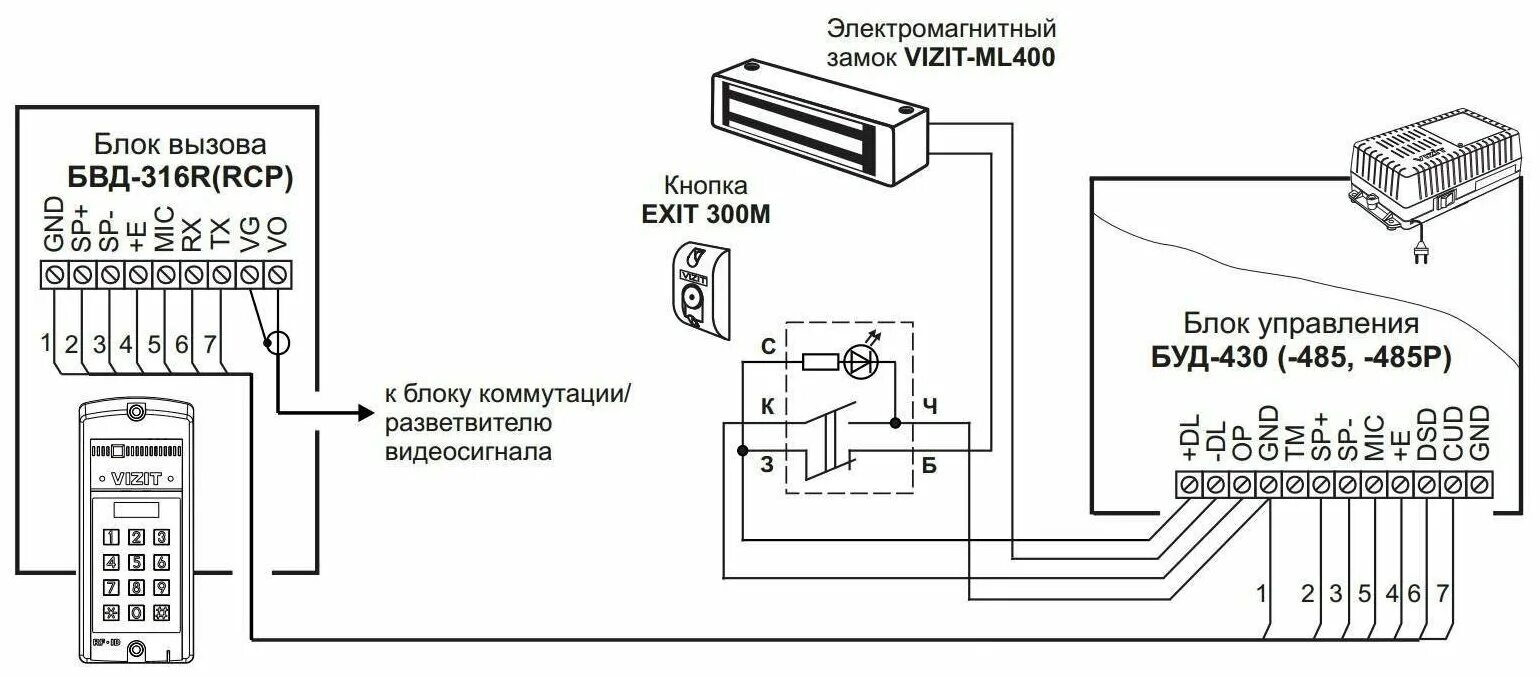 Подключение блока вызова домофона Вызывная (звонковая) панель на дверь VIZIT БВД-316R зеленый - купить в интернет-