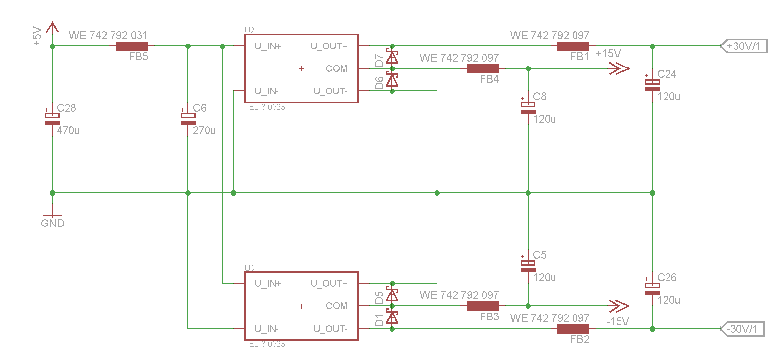 Подключение блоков dc dc noise - Sanity check: Input and output filter for a stacked pair of DC/DC conver