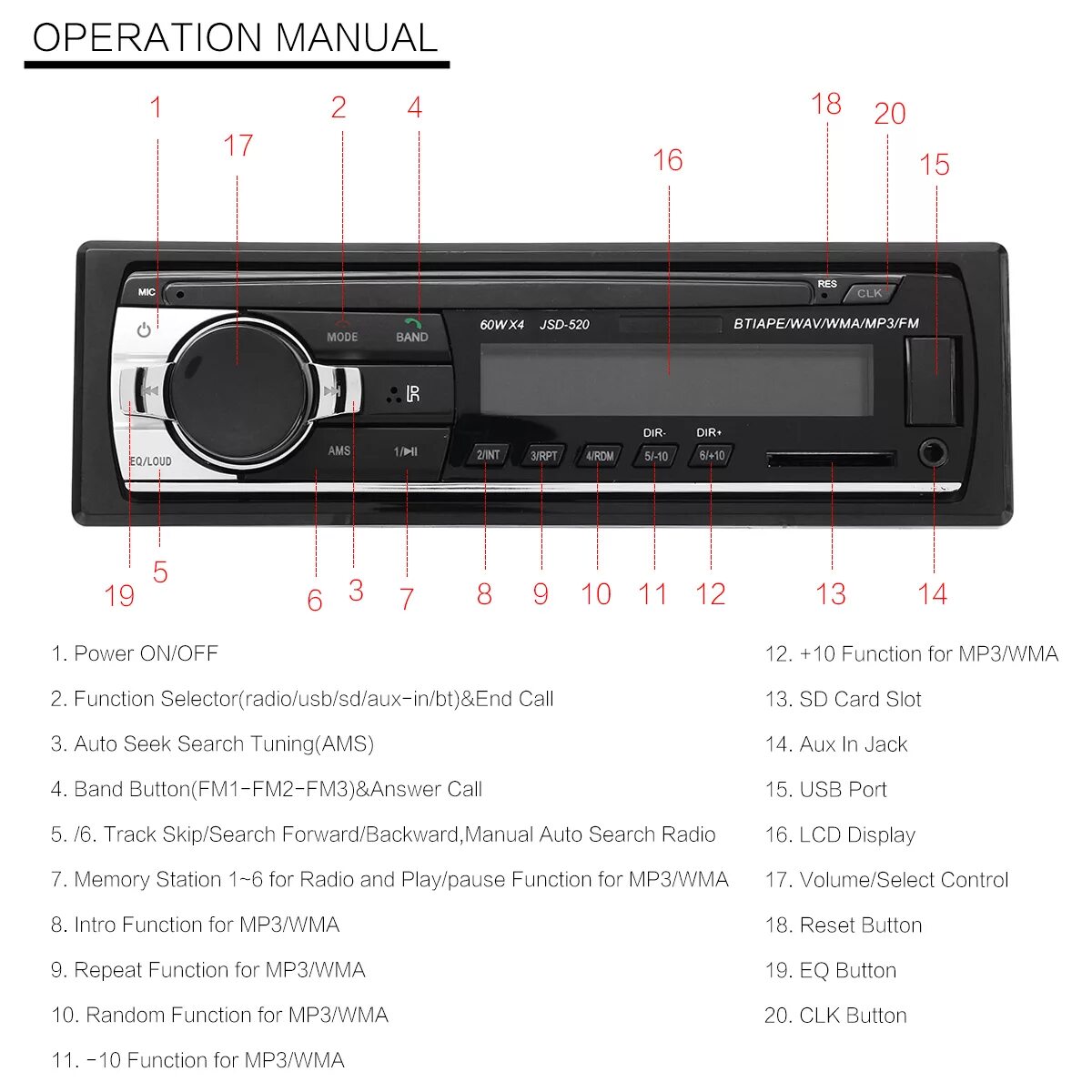 Подключение блютуз кнопок к магнитоле jsd520 autoradio car radio 1 din 12v car mp3 player bluetooth stereo aux-in fm u