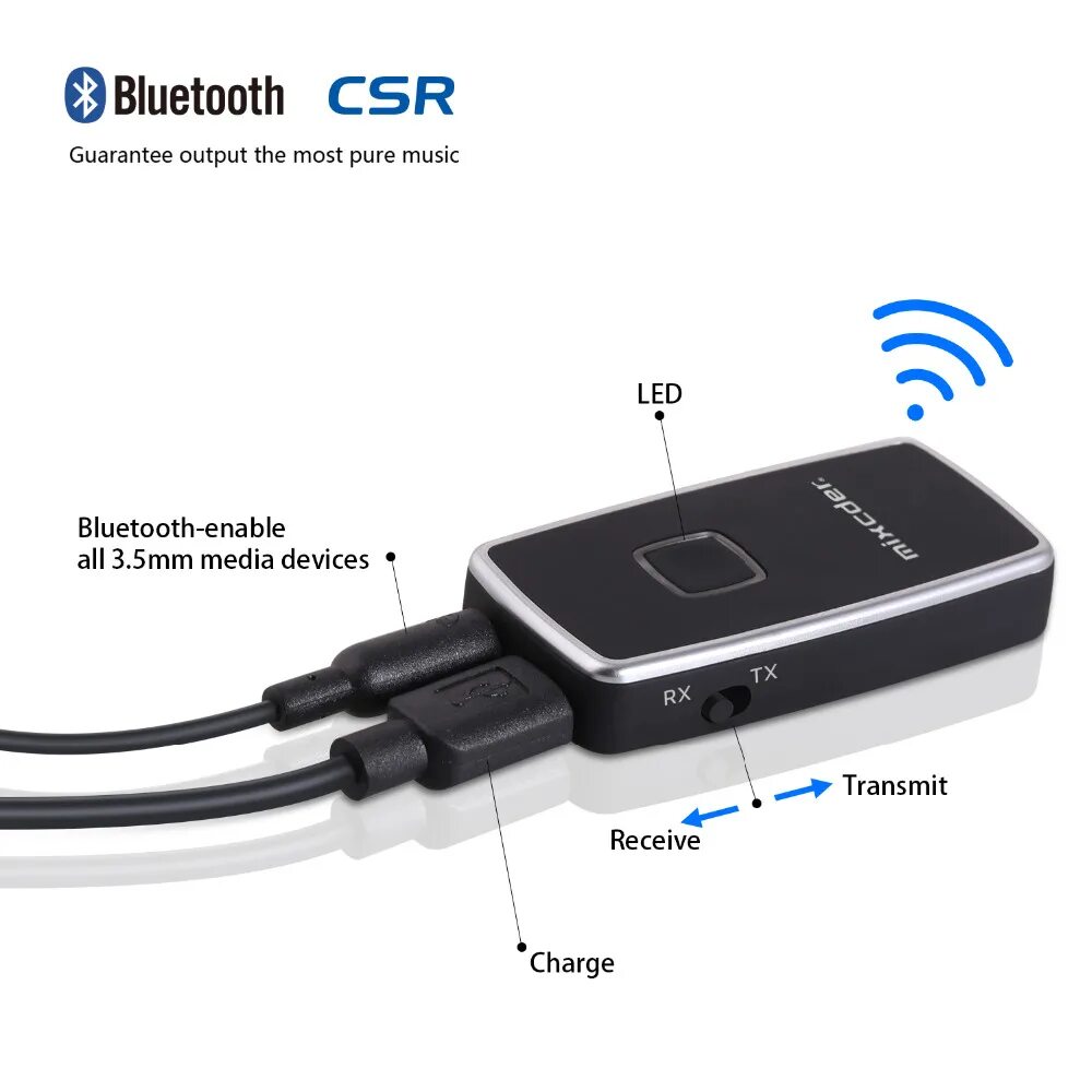 Подключение блютуз наушников через блютуз адаптер Mixcder TR007 CSR Bluetooth Transmitter Receiver 2-in-1 Wireless Audio Adapter 3