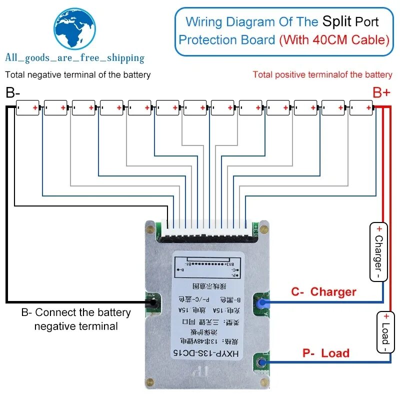 Подключение бмс 4 BMS 13S 48V 15A Lmo Ternary Li-ion Lithium 18650 Battery Charge Protection Board