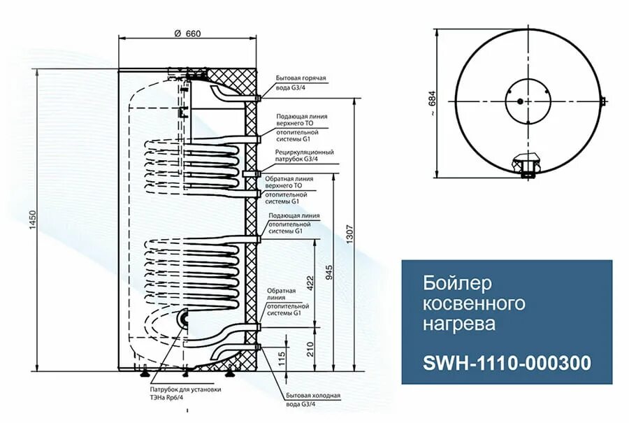 Подключение бойлер косвенного нагрева 200 напольный STOUT Бойлер косвенного нагрева напольный 300 л. два теплообменника - SWH-1110-2