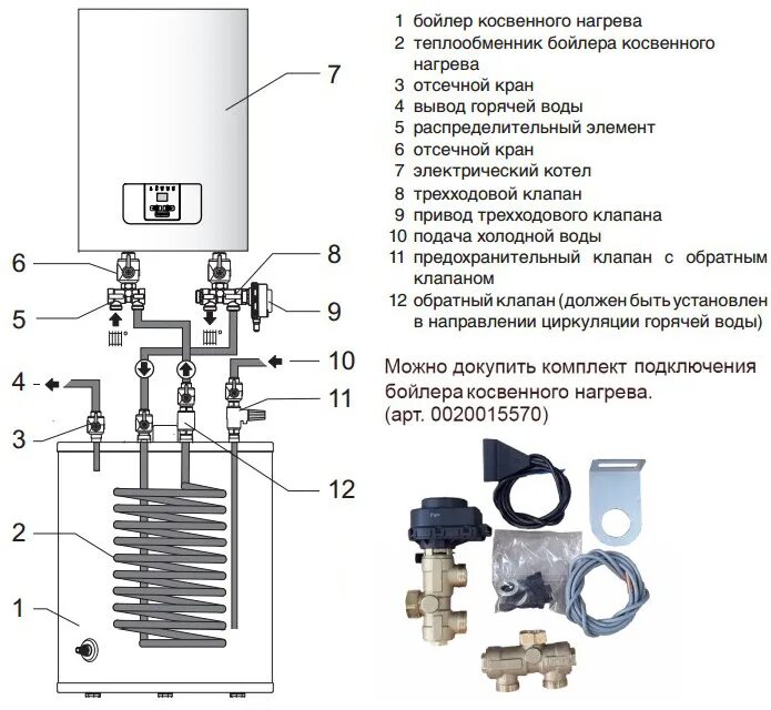 Подключение бойлера косвенного нагрева к электрическому котлу Обвязка бойлера косвенного нагрева с рециркуляцией HeatProf.ru