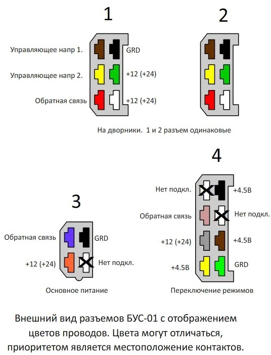 Подключение бус 1 Блок управления стеклоочистителей БУС-01