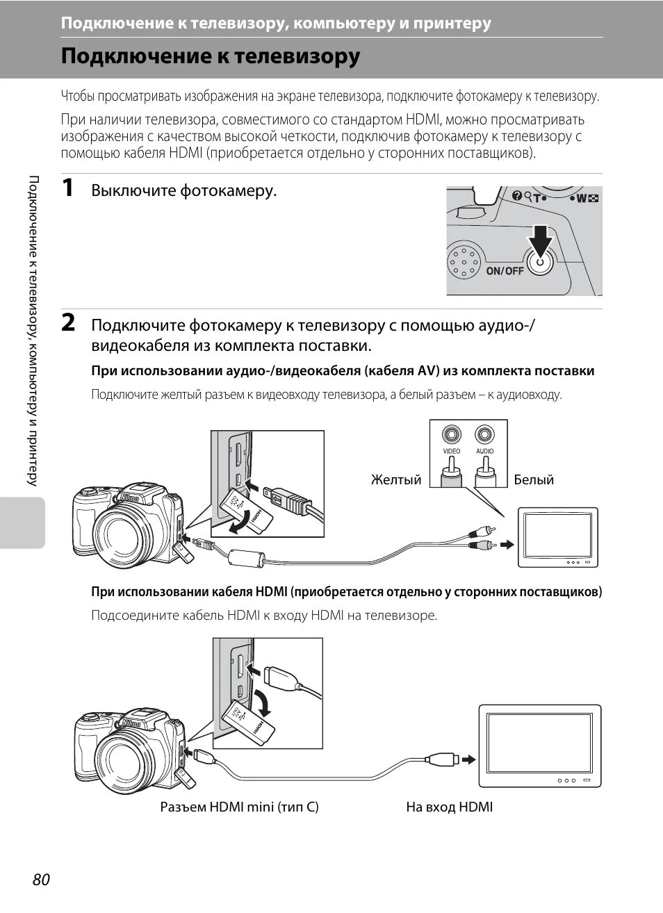 Подключение canon к компьютеру Подключение к телевизору, компьютеру и принтеру, Подключение к телевизору Инстру