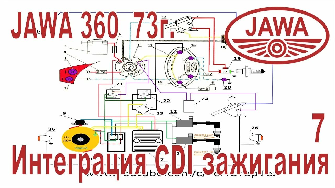 Подключение cdi зажигания на яве 634 JAWA 360 73г. Установка и интеграция CDI зажигания в штатную проводку Ява - YouT