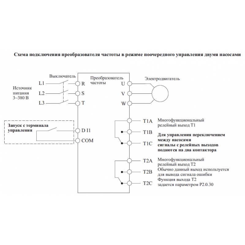 Подключение частотного преобразователя к насосу Поочерёдное управление двумя насосами Инстарт FCI - ЭнергоТехАвтоматика