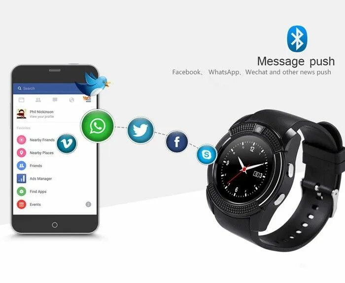 Подключение часы к телефону приложение smart watch v8 whatsapp Gran venta - OFF 74