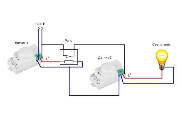 Подключение через датчик освещения Circuit connection of motion sensor for lighting Types of motion sensors The cor