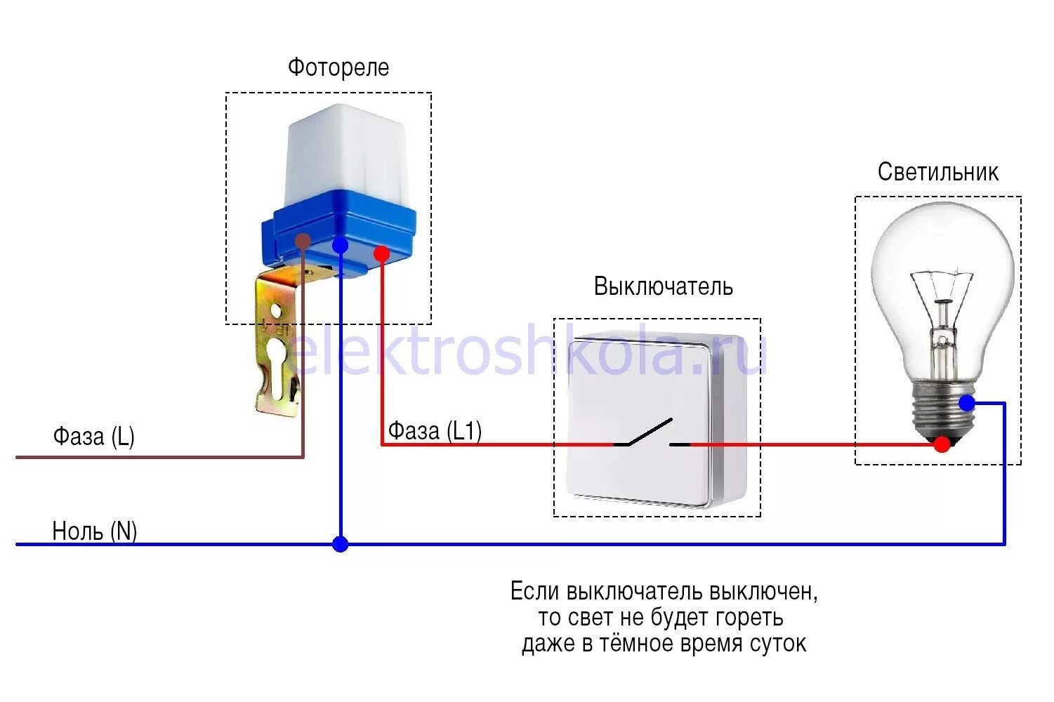 Подключение через датчик освещенности Схема подключения датчика света HeatProf.ru