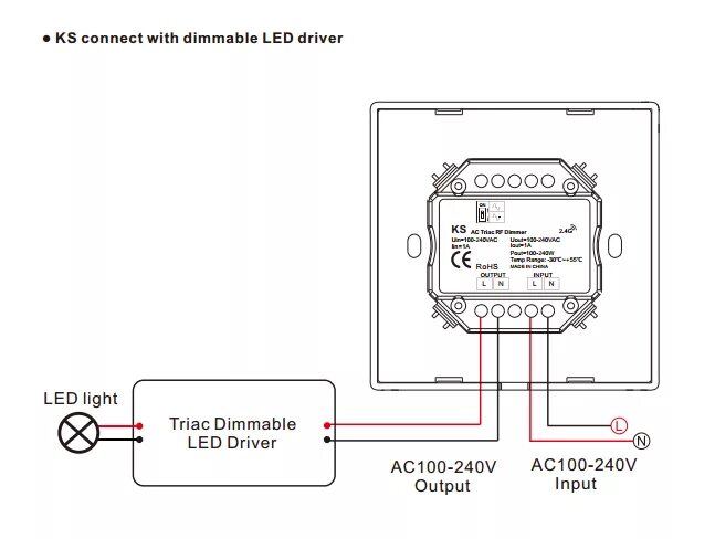 Подключение через диммер Source Rotary Panel AC RF Dimmer + AC RF Triac Dimmer Triac & Mendorong Dimmer o