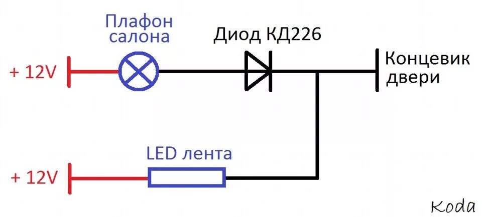 Подключение через диод 8. Подсветка при открытии дверей - Daewoo Sens, 1,3 л, 2004 года аксессуары DRIV