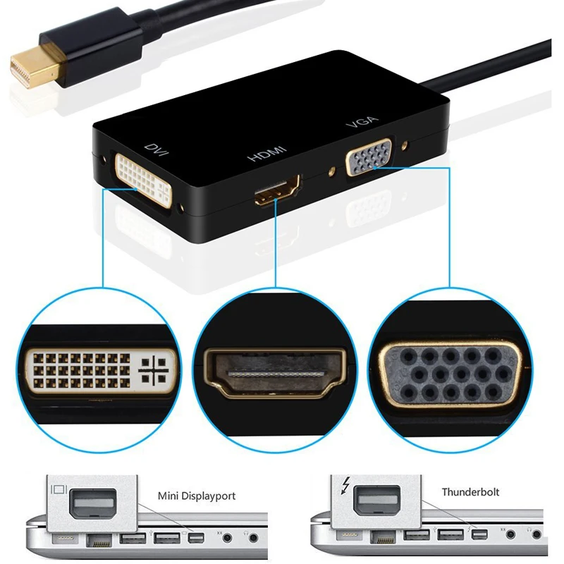 Подключение через displayport Mini Displayport DP Male to DVI VGA HDMI Female TV AV Video HDTV Adapter Cable 3