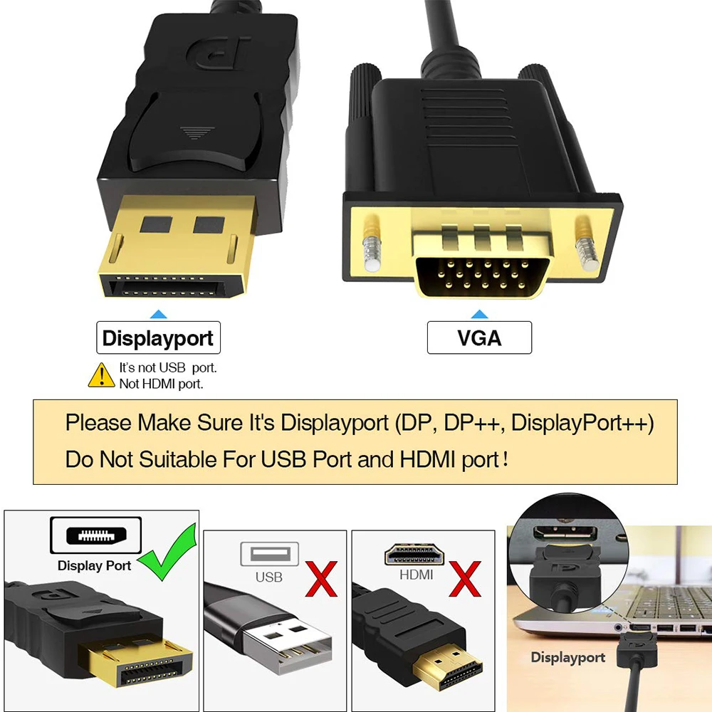 Подключение через дисплей порт HD 1080P Кабель-адаптер Displayport-VGA, переходник "штырь-штырь", кабель Displa