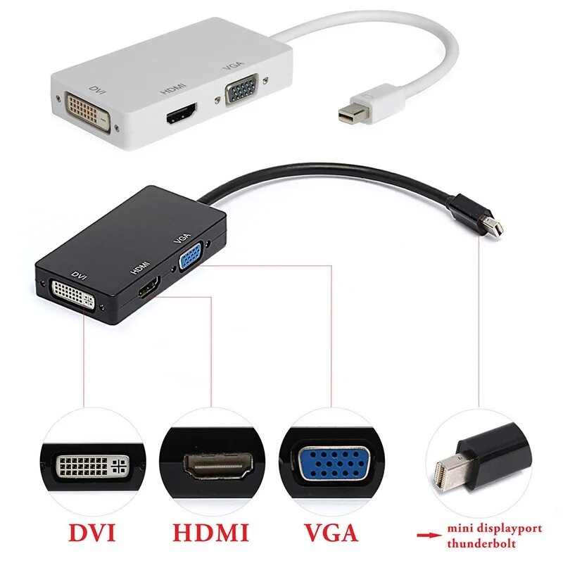 Подключение через дисплей порт 3 In 1 Mini Dp Displayport To Hdmi Dvi Vga Display Port Cable Adapter For Apple 