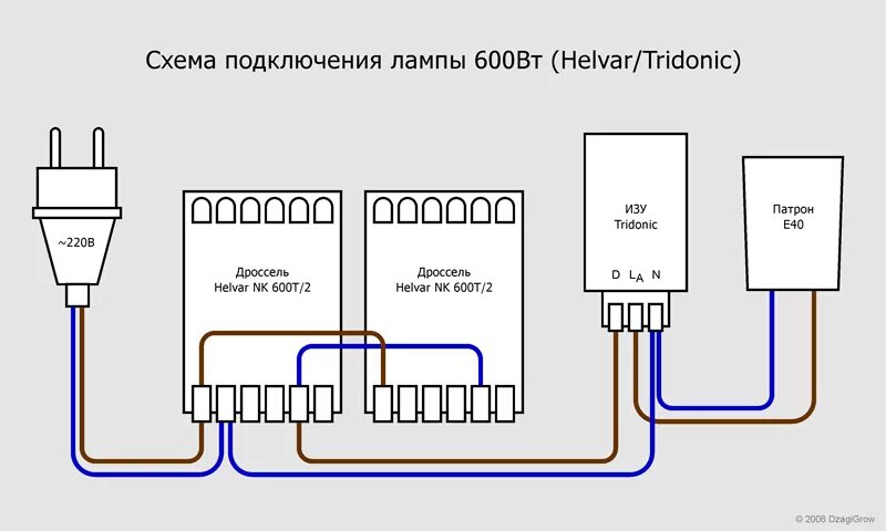 Подключение через дроссель Свет для растений. Схемы ДНаТ. Выбор светильника. - auto-grow.ru - Магадан