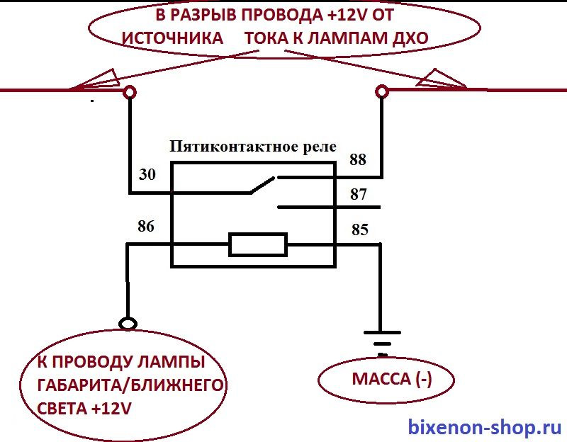 Подключение через e Подключение через пятиконтактное реле